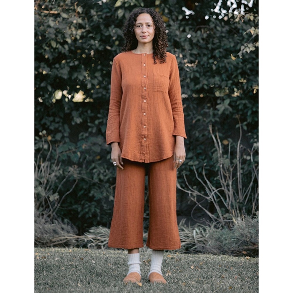 Sister Katie Rust Organic Cotton Gauze 2 Piece Set Button Down Tunic Crop Pants
